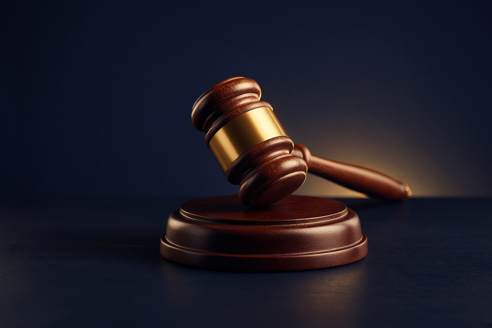 A wooden gavel on its sounding block